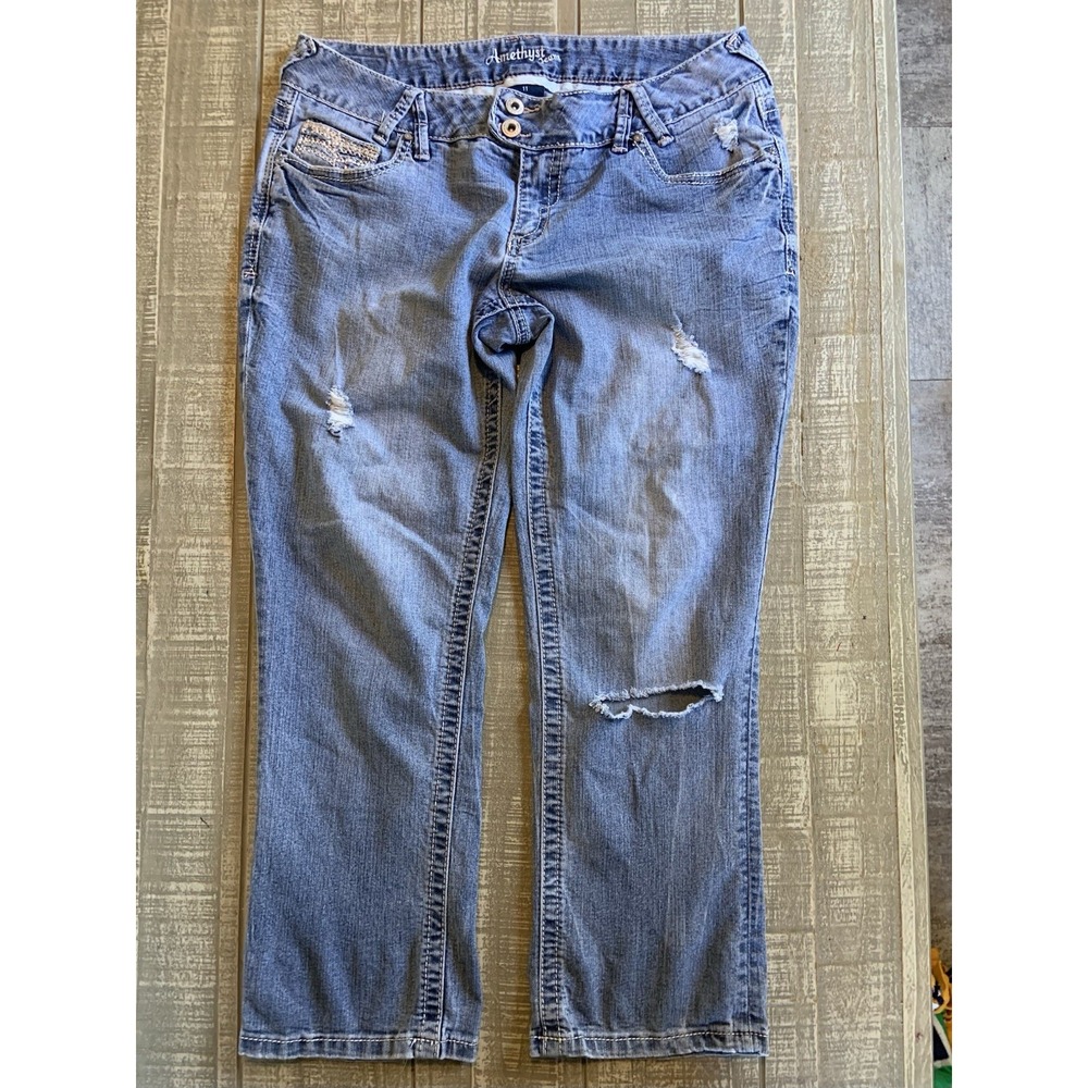 Amethyst Jeans Women's Denim Jeans Mid Rise Regular Fit Blue Size 11 Embroidered